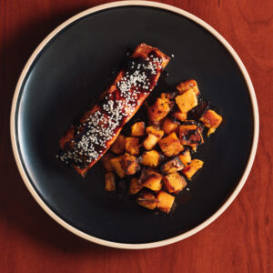 Salmón grill teriyaki con calabazas al horno
